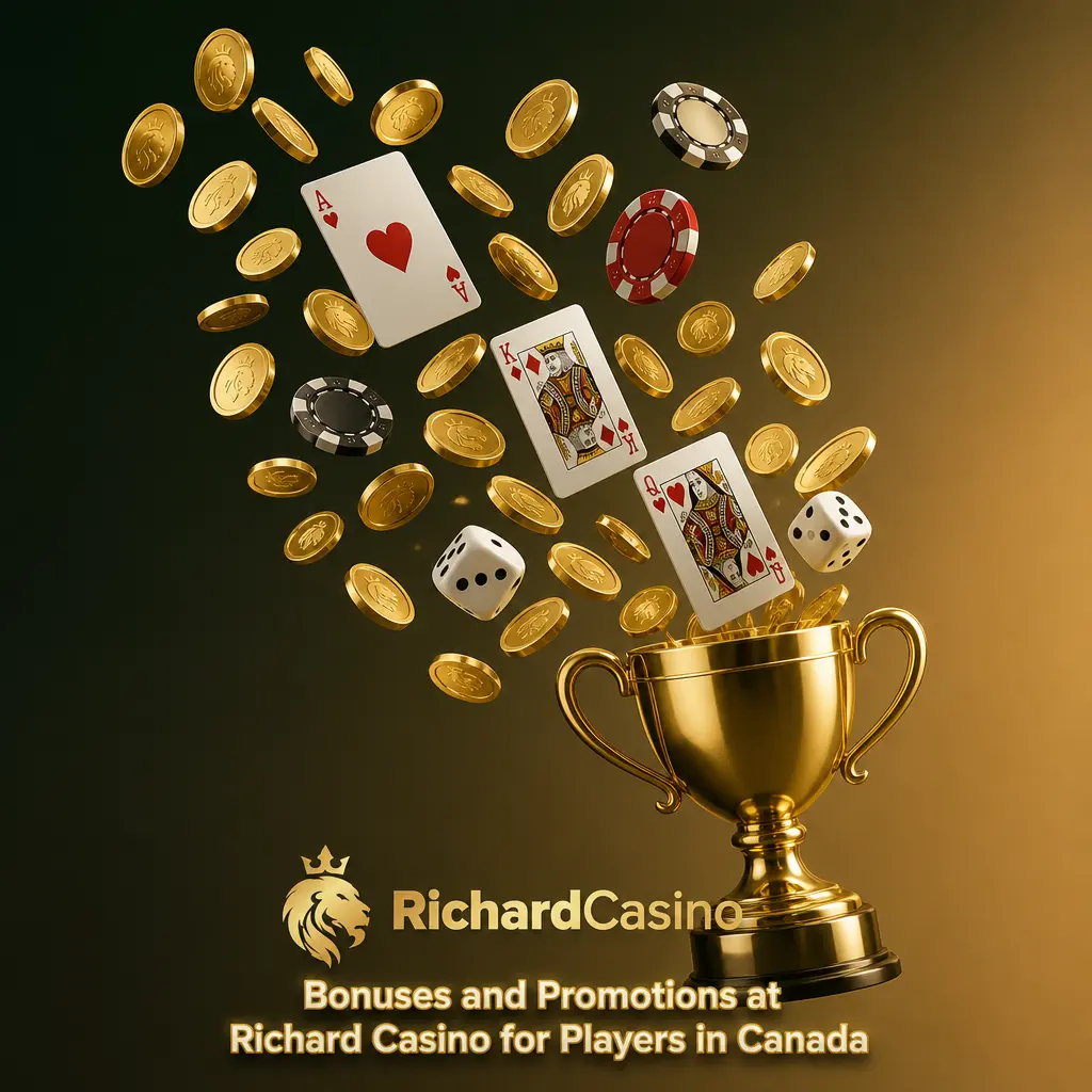 Richard Casino bonuses and promotions table showing welcome offers, reload bonuses, cashback, and free spins for Canadian players.