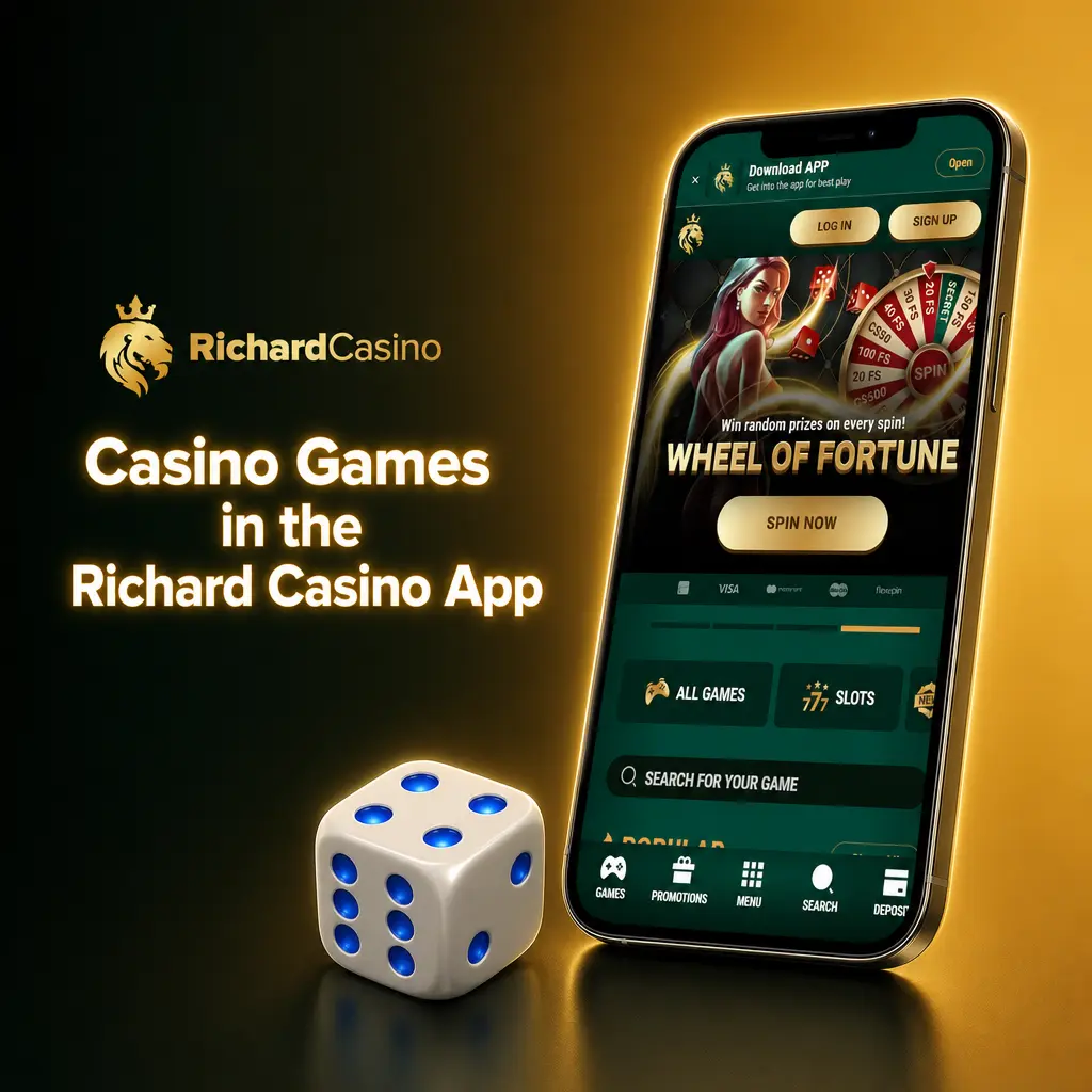 Casino games in the Richard Casino app, featuring slots, table games, and live dealer tables from top providers.