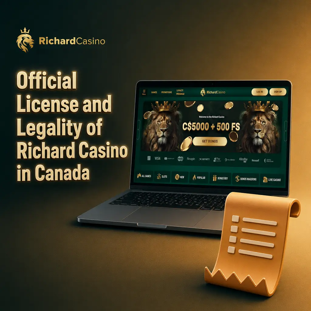 Richard Casino Curacao Gaming License certificate showing legal online gambling authorization for Canadian players