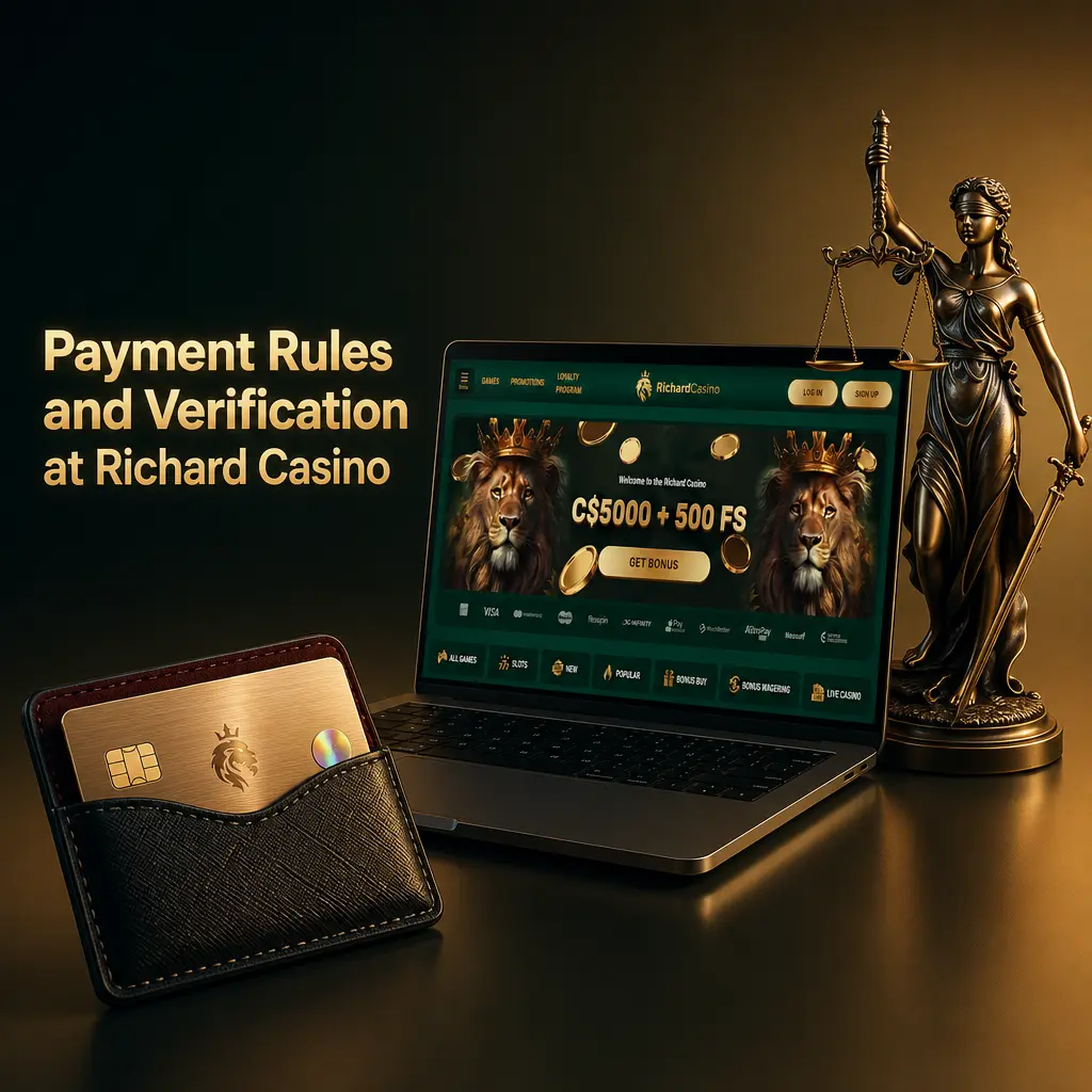 Richard Casino payment rules: ID verification, withdrawal methods, bonus wagering, CAD currency, and CAD 10,000 withdrawal cap.