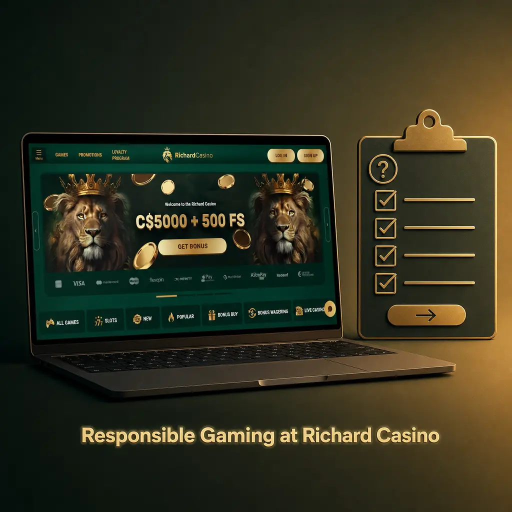 Account settings dashboard at Richard Casino showing deposit limits, self-exclusion tools and responsible gaming controls.