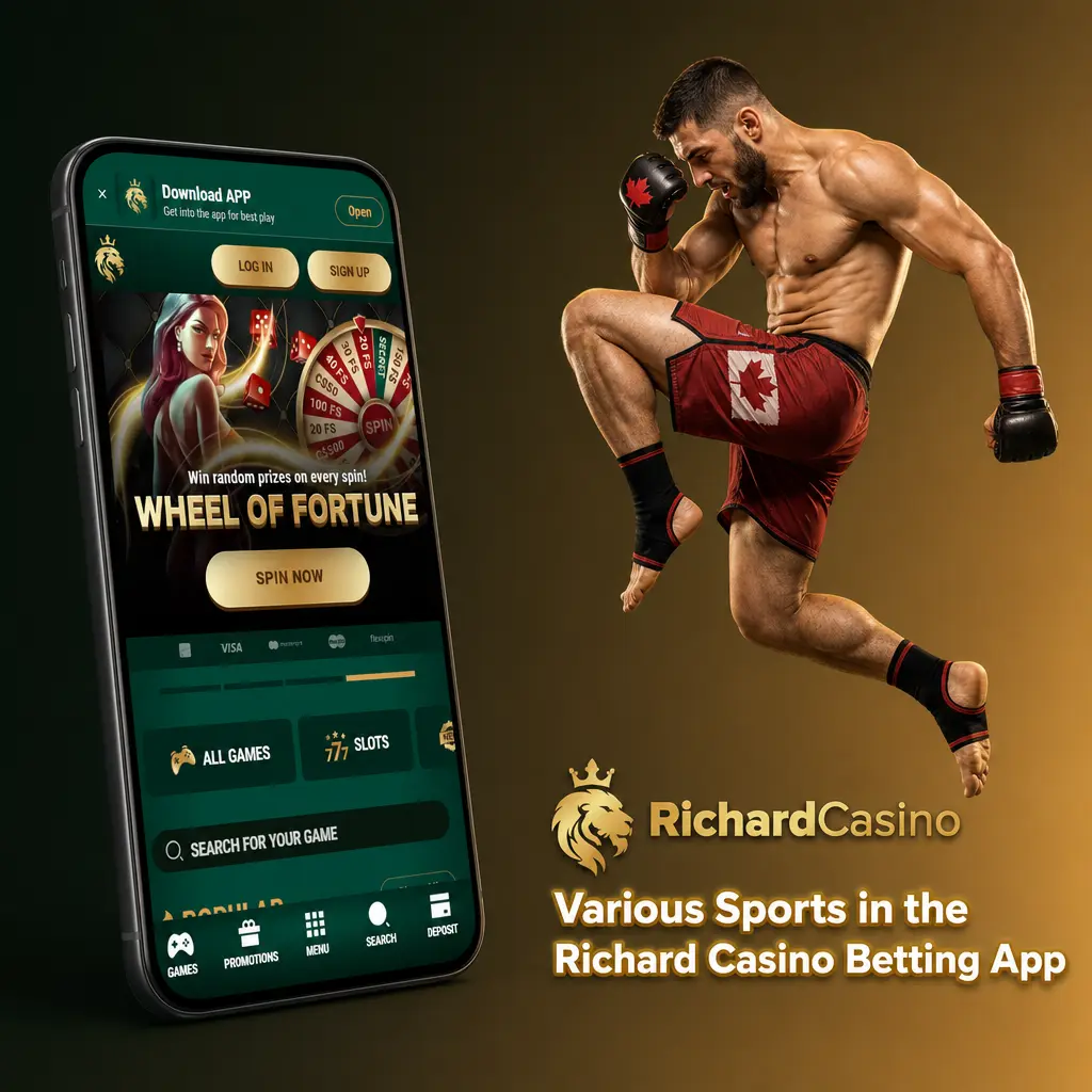 Richard Casino betting app screen showing various sports and eSports betting options including NHL, NFL, and Premier League